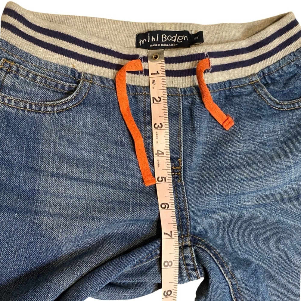 MINI BODEN Heart Patch Denim Jeans Size 10 Med Wash Stripe Elastic Waist Pull On - Picture 8 of 9